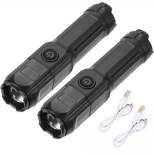 2x Portable LED Flashlight Super Bright Zoomable USB Rechargeable Tactical Torch