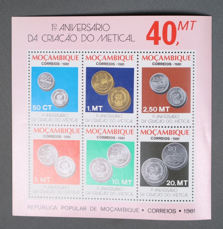 MayfairStamps Mozambique 1981 Metal Coins Anniversary Souvenir Sheet aaz_17603