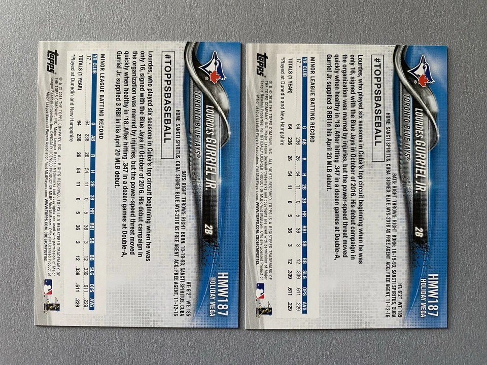 2 cards 2018 Topps Holiday Walmart Lourdes Gurriel Jr. Snowflake Rookie Card RC - Image 2 of 2