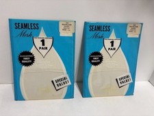 2 Vintage Seamless Mesh Stocking NOS White Size 10 1/2