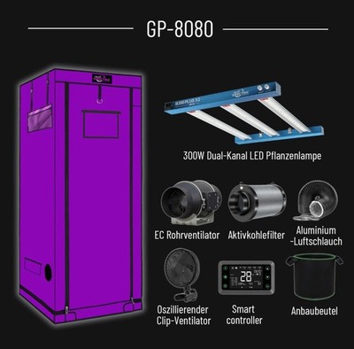 GP-8080 Grow-Set mit 80×80 cm Grow-Zelt und 300W LED-Pflanzenlampe