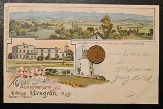 Postcard litho lookout tower Bellevue Birngrütz Grudza Rabishau Giant Mountains 1902 rare