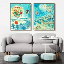 Framed Art Combo Painting 2 PCS by Marc Chagall Wall Art 24"x32" Each Piece