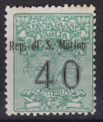 SAN MARINO 1924 MONEY ORDER TAX MARKER 40 CENTS GREEN N.2 G.I MNH**