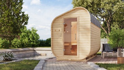 Saunahaus Fasssauna Saunafass Bus Cube QUADRO 3 asymmetrisch mehrere Varianten