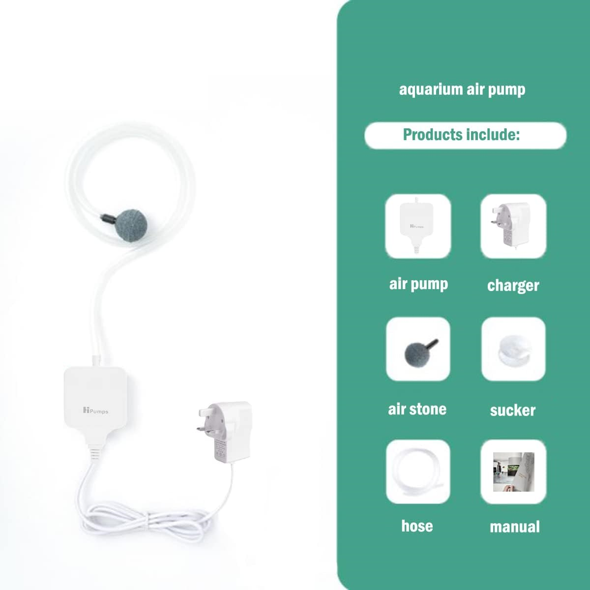 JRECHIO Aquarium Air Pump, Fish Tank Air Pump, 1.5W Silent Design Air