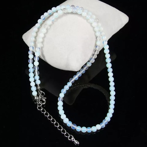 Small 4mm Natural White Opal Moonstone Round Gemstone Beads Necklace 14-36" AAA - Picture 2 of 4