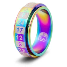 24-sided (d24) Dice Random Number Spinner Ring Rainbow RPG Gaming SIZE 9.5