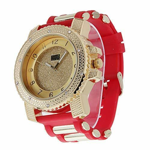 Reloj helado de gran tamaño con banda de goma de hip hop bala - rojo/dorado GJM0586 - Imagen 2 de 3