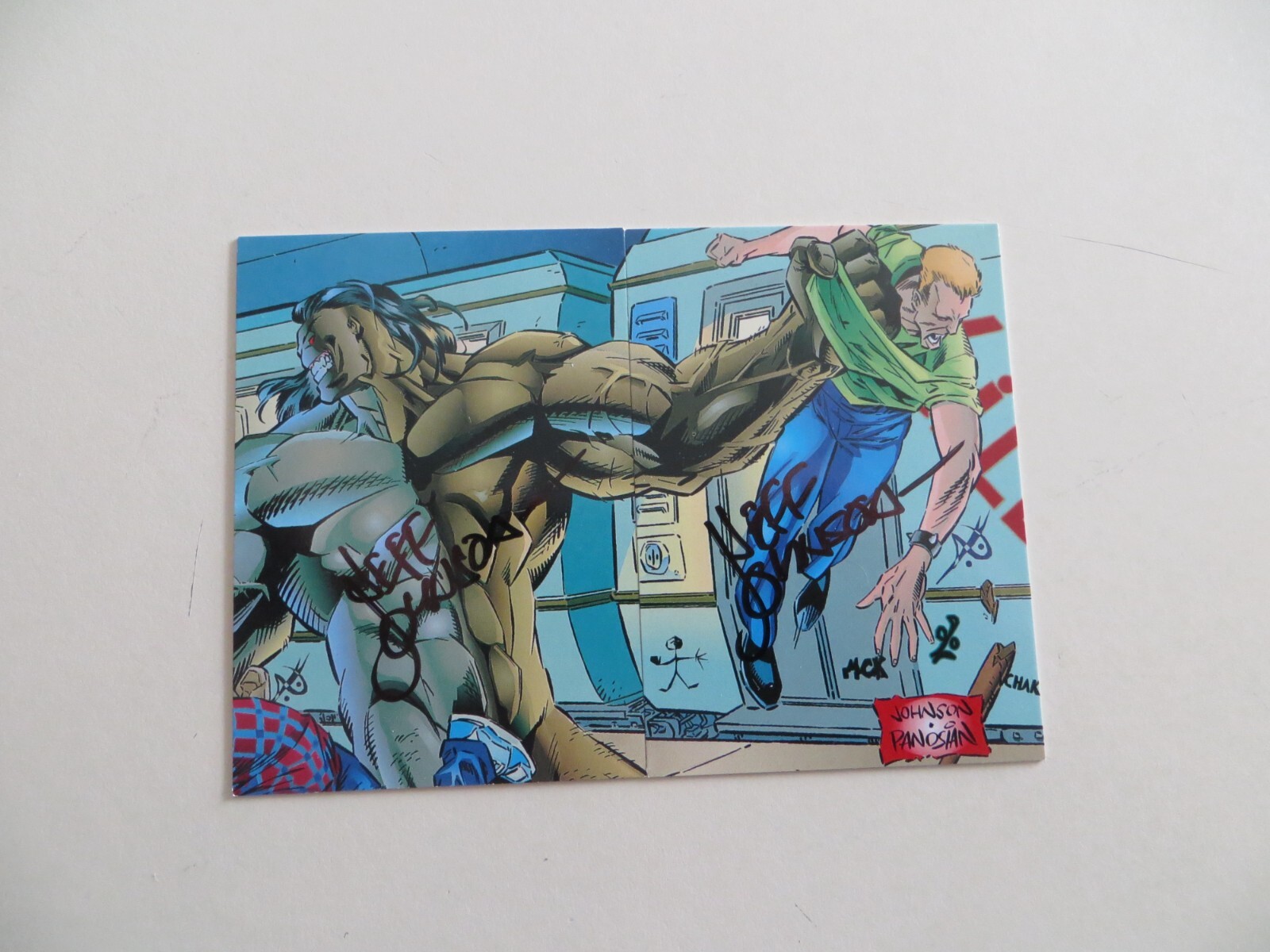 1995 VINTAGE PITT CARD # 80-81 PITT VS PUNK SIGNED BY JEFF JOHNSON, WITH COA