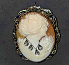 14K Gold Cameo Filigree Multi Diamond Necklace Sapphires Brooch Pendant — photo 6