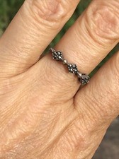 Vintage Delicate 925 Sterling Silver Three Rhombus Marcasite Ring 1.4g, 7s