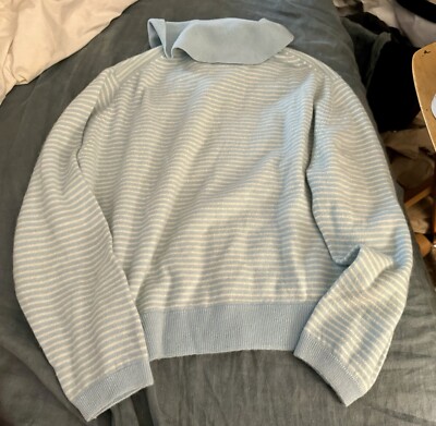 Ballantyne Cashmere S Womens Blue White Striped Cardigan Ballantyne Cashmere S Womens Blue White Striped Cardigan