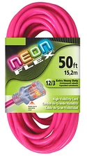 50' 12 Gauge Neon Flex Pink Extension Cord w/Lighted End (UL)