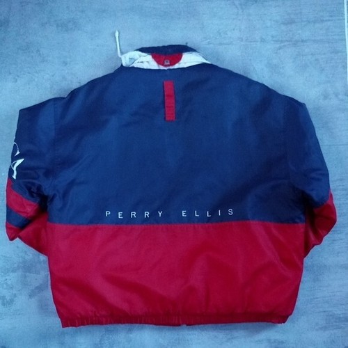 Vintage 90s PERRY ELLIS AMERICA FLAG STYLE COlOUR BLOCK PUFFY JACKET UNISEX - Picture 9 of 12