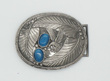 American Bald Eagle Belt Buckle  Silver Western Blue Resin Leaf Buckle