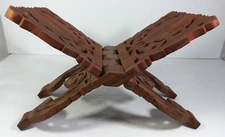 Hand Carved Wooden Folding Hinged Book Holder Bible Display Stand India Vintage