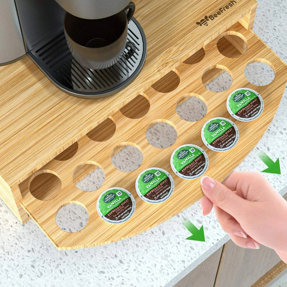 Soporte para cápsulas de café K-Cup de bambú; soporte para máquina de café; almacenamiento en cápsulas K 1 nivel Foto 3 de 4