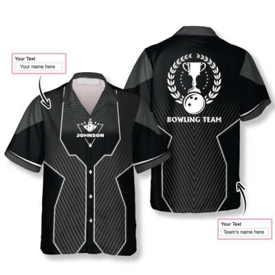 Black Sports Style Trophy Emblem Custom Bowling Hawaiian Shirt, Billiard team sh