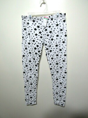 New One Blonde One brunette Legging Size L Juniors White Black Stars Elastic