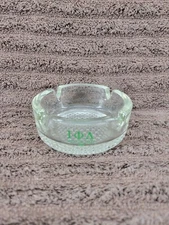 Vintage Clear Glass Ashtray Greek Letters I A Textured Base Fraternity Sorority