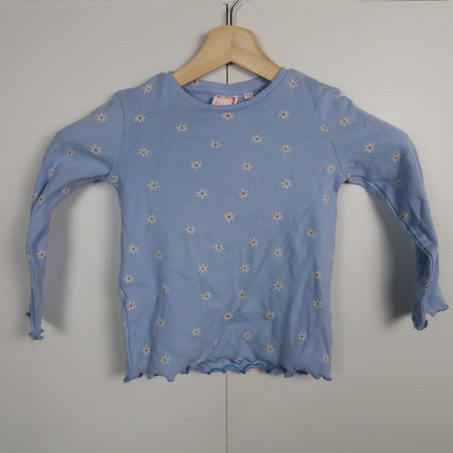 Ghanda Kids Girls Top Size 7 8 Years Blue Floral Long Sleeve Shirt
