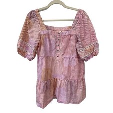 Anthropologie Maeve Gable Tiered Tunic Top Women XS Pink Purple Stripe Feminine