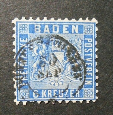 GERMANY, GERMANY, Old 1860-62 BADEN ''Coat of arms, background lines'' 6K used Mic.14 