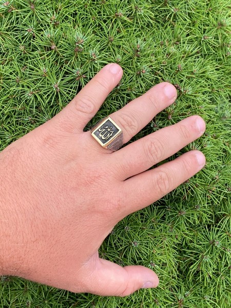 Alternate view of Mens 14k Gold Plated Solid 925 Sterling Silver Islamic Allah Muslim Arabic Ring