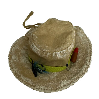 Fly Fishing Hat Holiday Christmas Hanging Ornament w Lures Flies