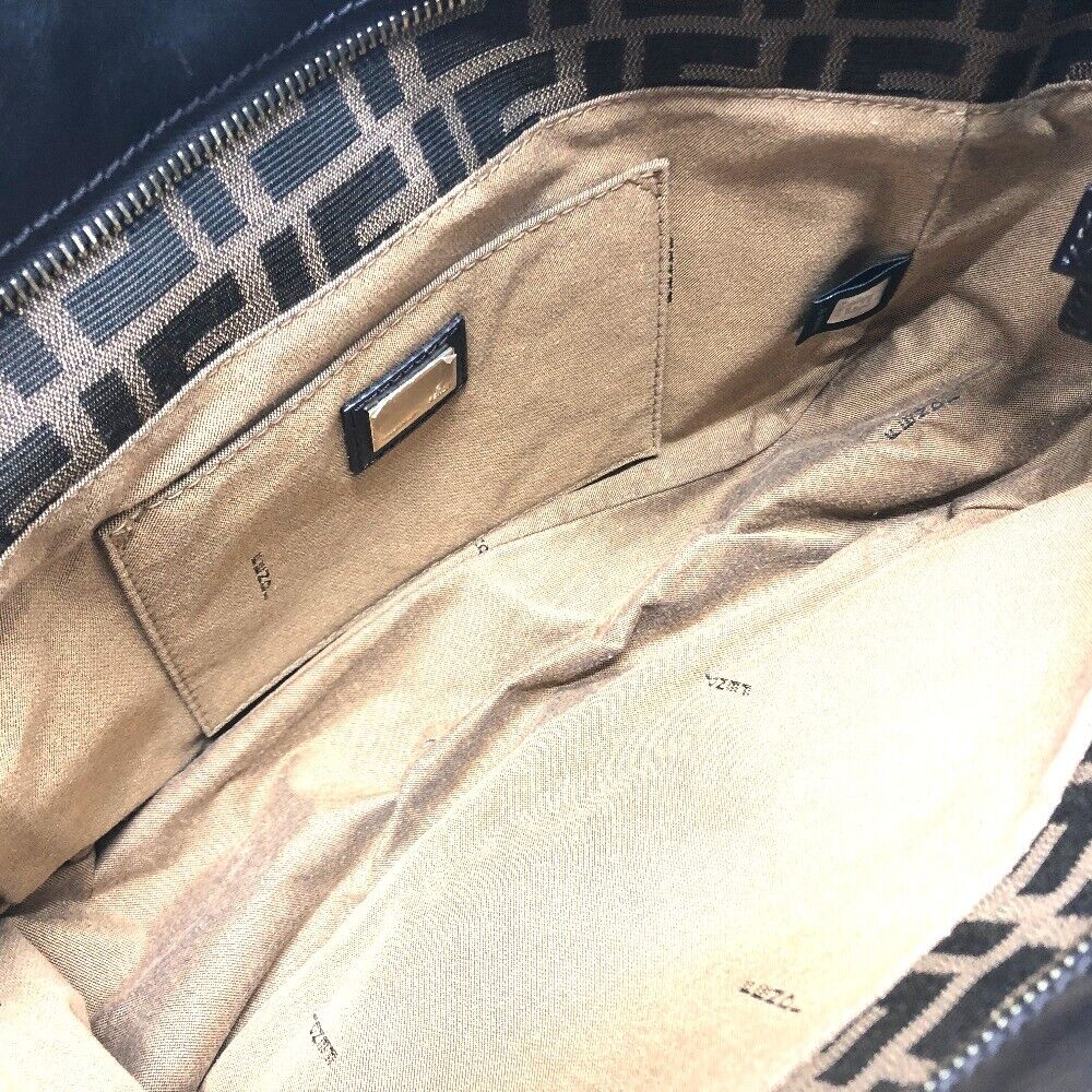 FENDI 8BH156 Zucca Logo charm Shoulder Tote Bag Canvas x Leather Brown