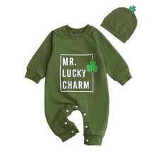 Completo neonato bambino ragazzo giorno di San Patrizio Mr Lucky Charm tuta pagliaccetto chiodi di garofano...