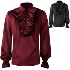 Men Renaissance Velvet Shirt Top Victorian Steampunk Gothic Ruffle Cosplay