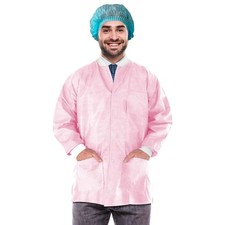 Light Pink Disposable Lab Jackets SMS Snaps 3 Pockets 100 Count 2X-Large