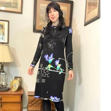 Leonard Paris Vintage dress silk floral signature print midi designer 80s 70s 