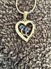 Sterling Silver Heart Pendant Necklace 16 w/ Blue Stones Mother Child Design