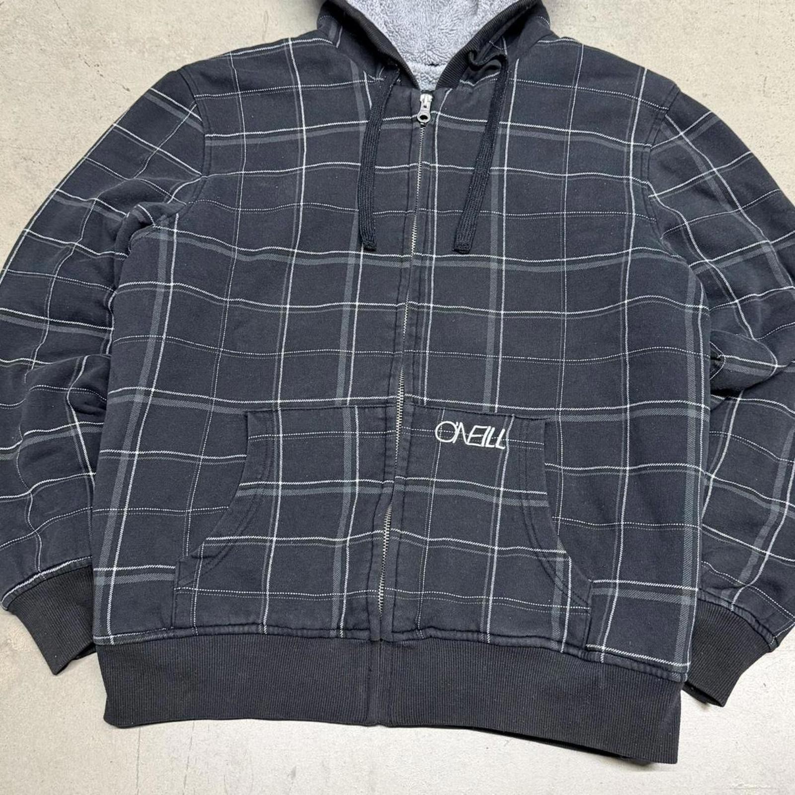 Vintage Oneill Hoodie Mens M Full Zip Black Striped Sherpa Lined Y2K Grunge Surf image 3