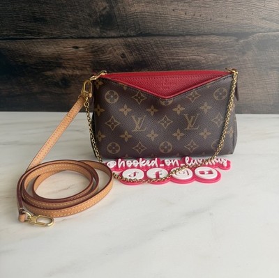 Authentic Louis Vuitton Pallas Clutch Crossbody Handbag Cerise Monogram 