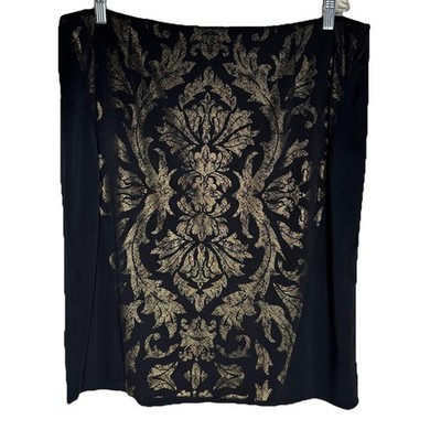 Alfani Women s Jacquard Black Gold Floral Pencil Skirt | Size 16W #b06