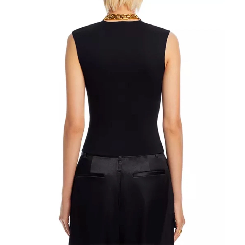 Camiseta sin mangas AQUA negra cuello cuadrado tejido ajustada de moda básica Foto 3 de 4