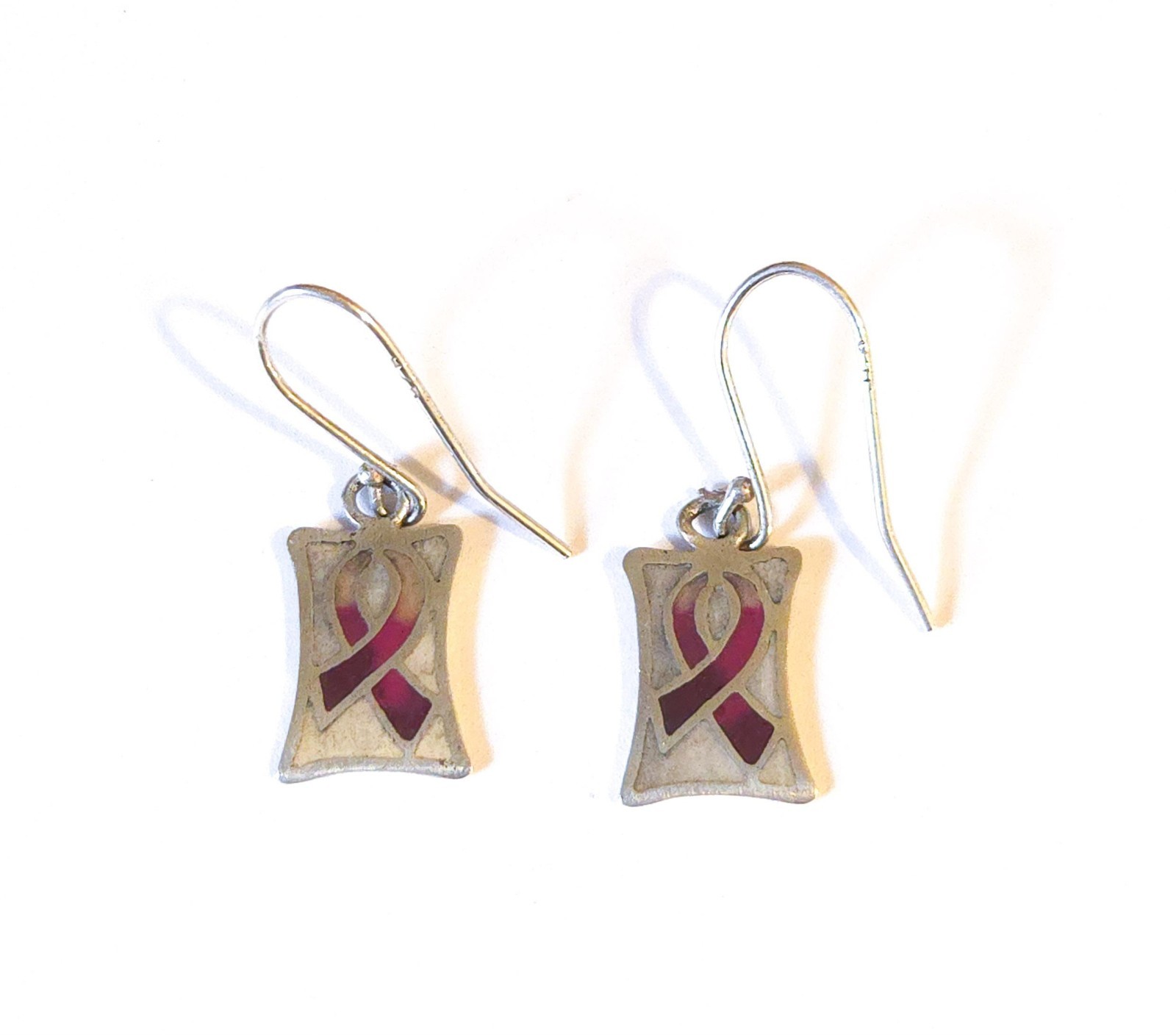 Kevin N Anna Signed 950 Sterling Silver Enamel Breast Cancer Awareness Earrings