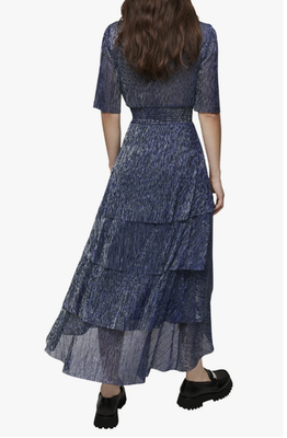 Maje Women Ruffini Metallic Tiered Dress Navy Size 38 (M-6US) | eBay
