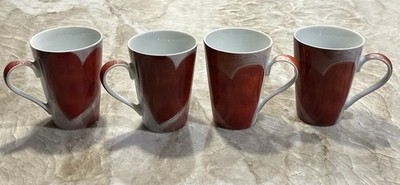 Set Of 4 Kunitz 14 Oz Heart Red & White Coffee Tea Cups Mugs Made In Germany 