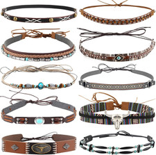 10 PCS Cowboy Hat Bands for Men Women, Leather Hatbands Belt for Cowboy/Western/