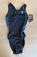 TYR Youth DURAFAST ONE Swimsuit Black/Blue Size 26  NEW! 72.00
