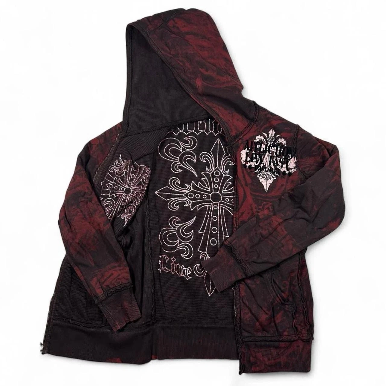 Vintage y2k Affliction Reversible Thermal Hoodie Size Small Cross Wings Goth Emo
Opens in a new wind