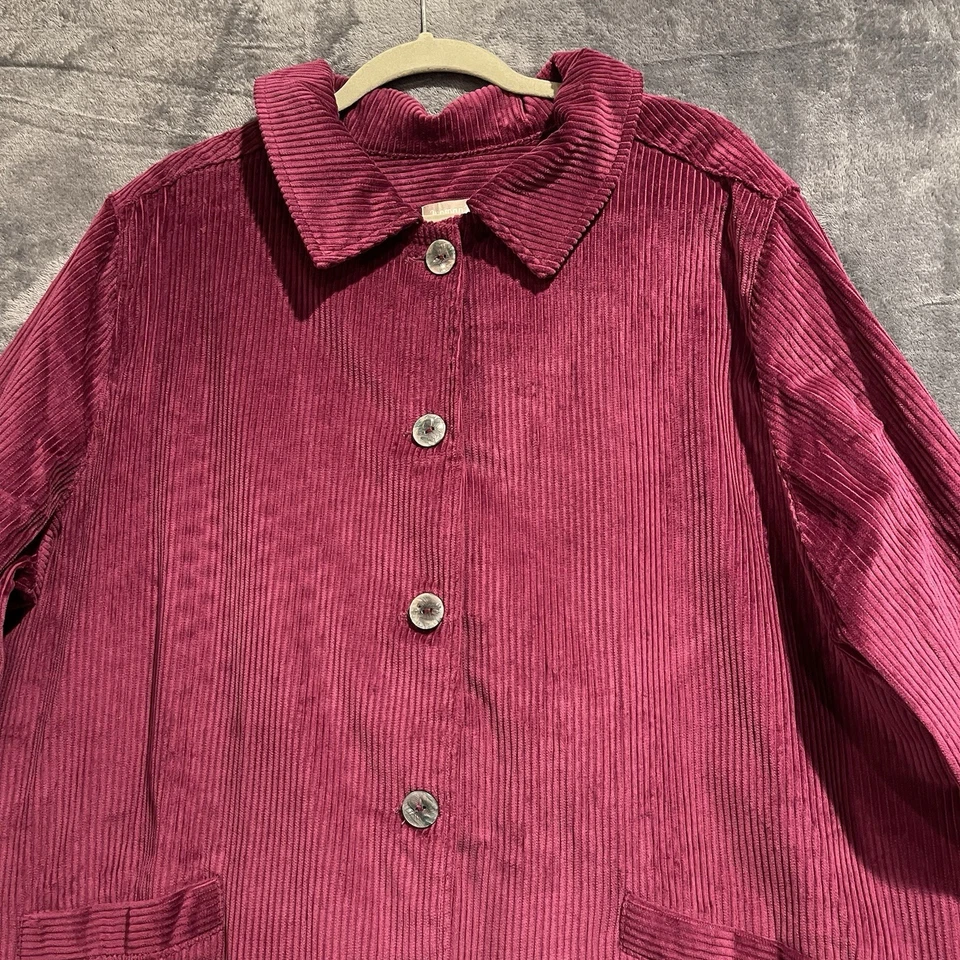 Camisa chaqueta con botones de pana Woman Within talla 1X granate 100 % algodón Foto 2 de 4