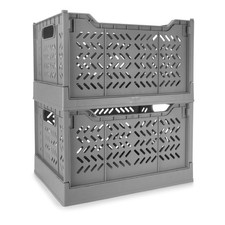 2 PCS Crates for Storage Plastic Folding Basket Stackable Organizer Container