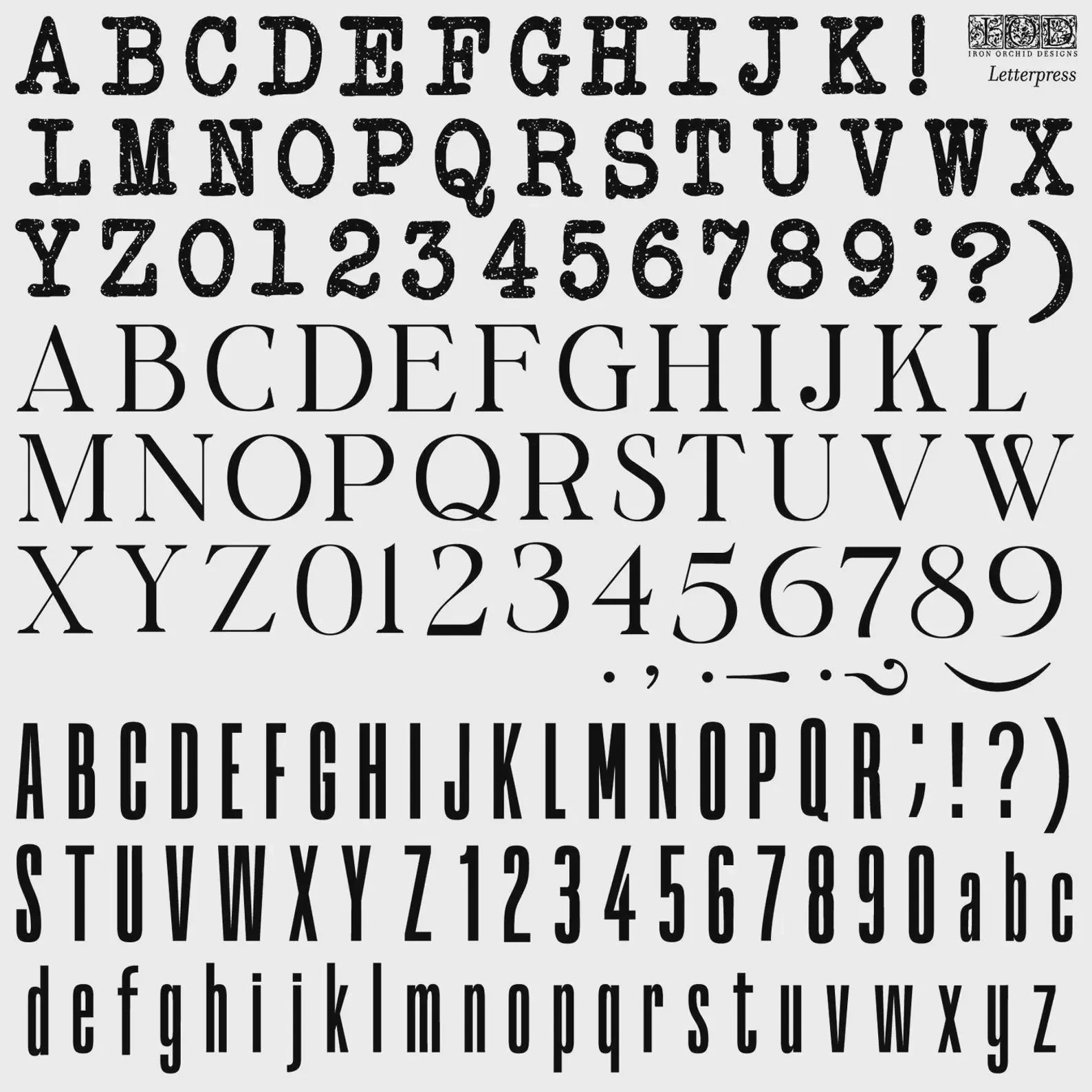 IRON ORCHID DESIGNS DECOR STAMPS LETTER PRESS - NEW