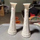 Lot of 2 Vintage ANCHOR HOCKING Milk Glass Flower Bud Vase Stars & Bars 9" Tall